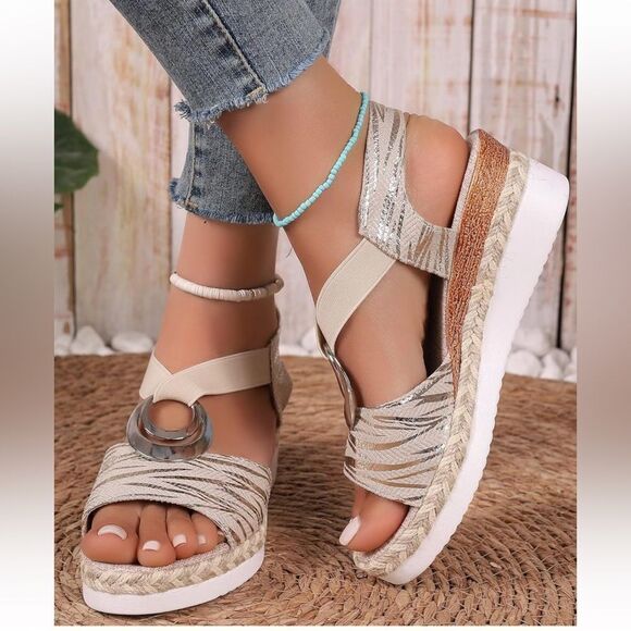 Stylish Black and Gold Women’s Sandals - Picture 1 of 7